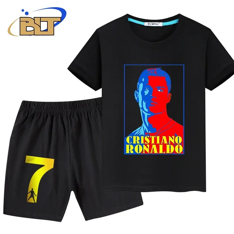 Ronaldo Kids Summer T-Shirt & Shorts Set Football Sports Outfit for Boys - A053