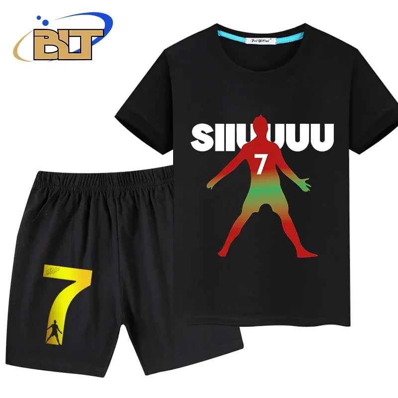 Ronaldo Kids Summer T-Shirt & Shorts Set Football Sports Outfit for Boys - A053