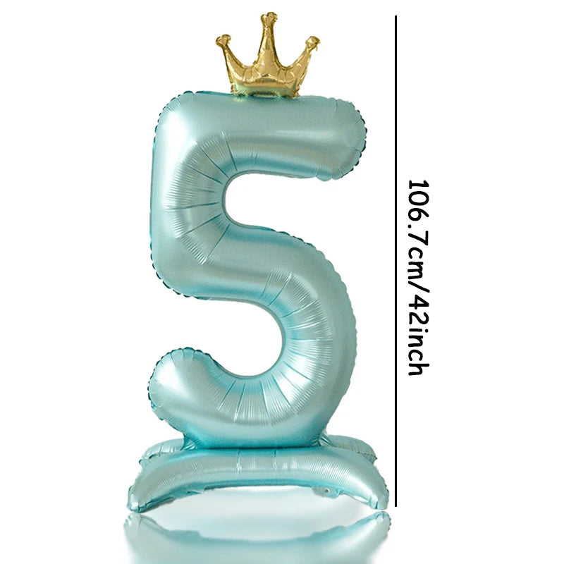 42 Inch Blue Crown Number Balloon Foil Digital Birthday Party Decoration - A041