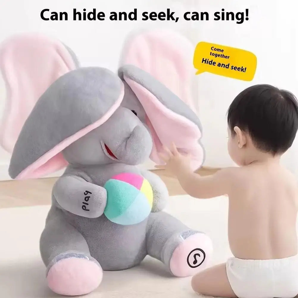 Hide & Seek Elephant Plush Toy Singing Musical Interactive Baby Soothing Toy for Kids Gift - A030
