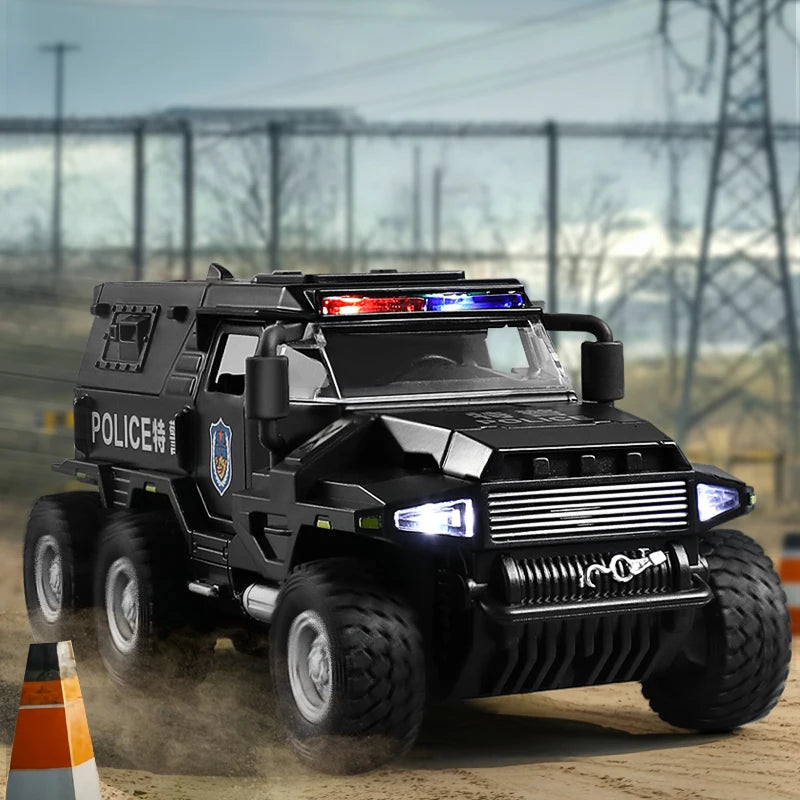 1:32 SWAT Police Truck Diecast Model with Sound & Light Off-Road Toy Car - A035