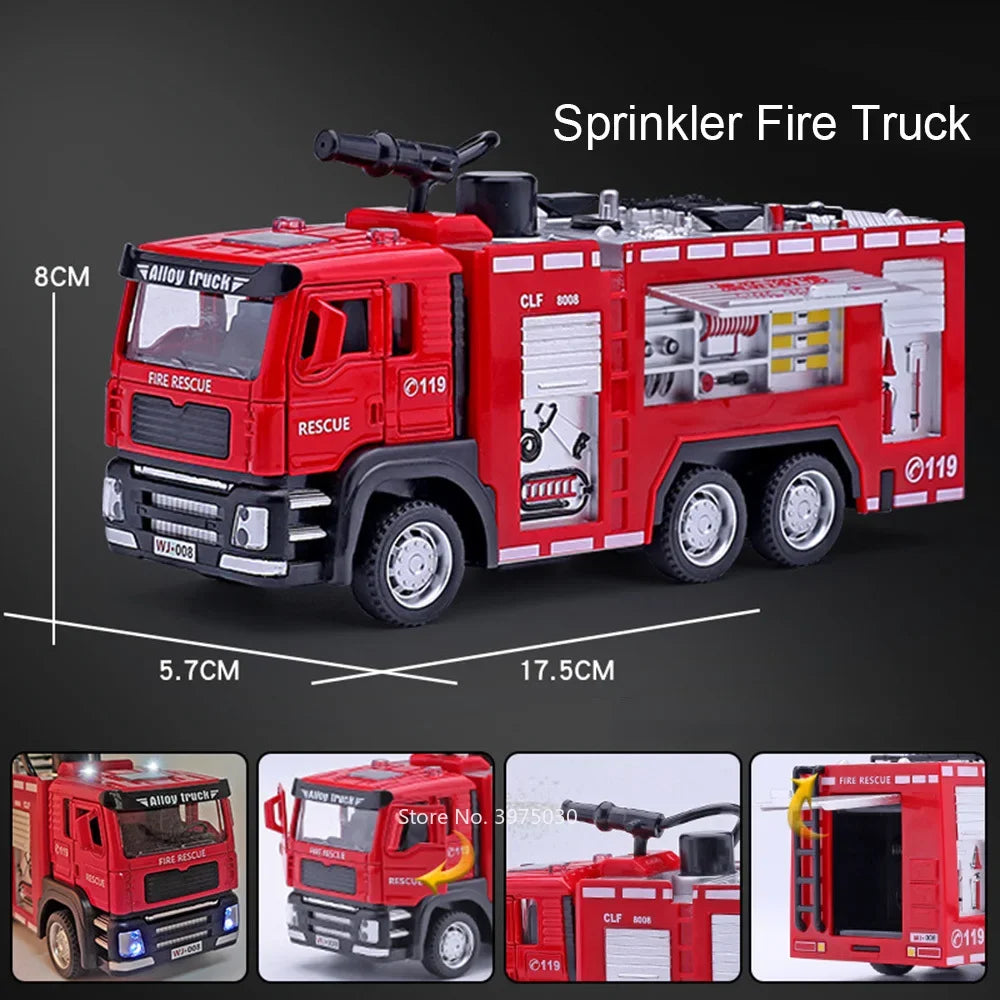 1:32 Fire Engine Toy with Ladder Sound Light Pull Back Truck Model Gift - A036