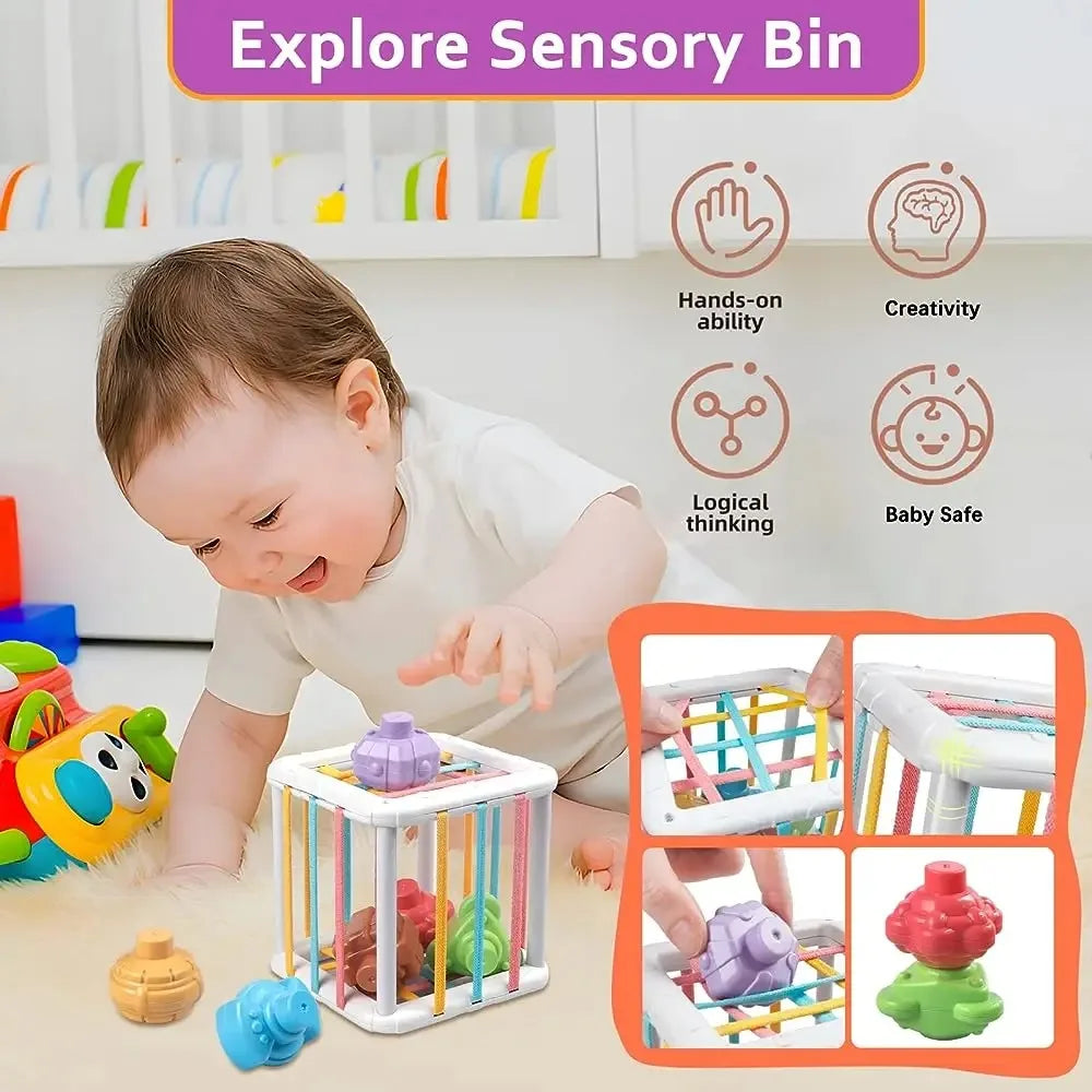 Baby Montessori Shape Sorter Cube Rainbow Blocks Educational Sorting Toy for Toddlers Learning Game - A024