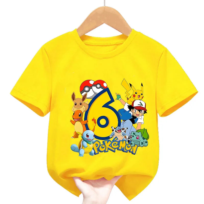 Kids Cartoon Birthday Number T-Shirt Cotton Summer Cute Printed Top Gift - A045